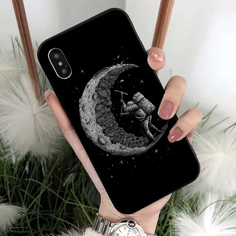 Black White Moon Stars Space Astronaut Phone Case For iPhone 12 Mini 11 Pro XS Max X XR 7 8 Plus | Мобильные телефоны и
