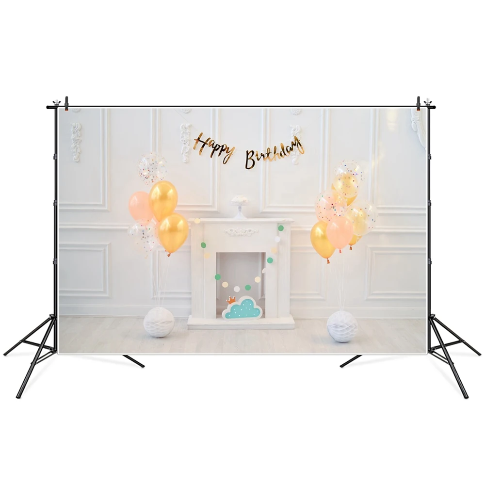 

Baby Happy Birthday Balloons Fireplace Photography Backgrounds Photozone Photocall Photographic Backdrops For Home Photo Studio