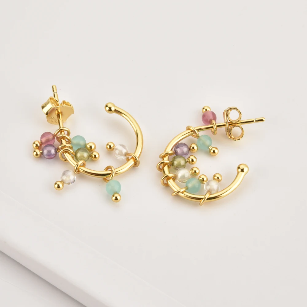 ANDYWEN 925 Sterling Silver Gold Green Purple Beads Charm Hoops Piercing Luxury Fashion Fine Jewelry 2020 Ohrringe Pendientes | Украшения и