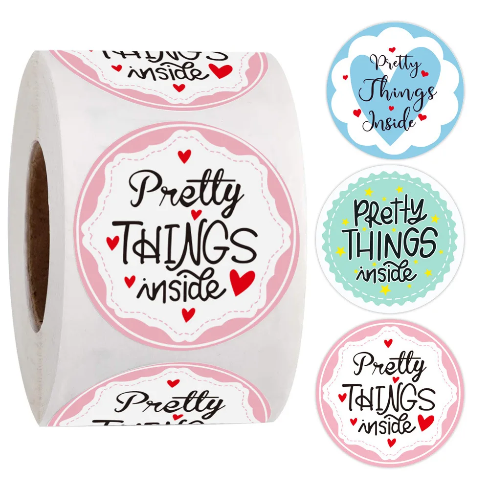 

Round "Pretty thing inside" self-adhesive self-adhesive seal label roll packaging decoration 50-500pcss