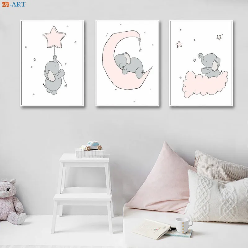 Слонами Носки с рисунком Луны и дизайн со звездами Печать Дети стены искусства