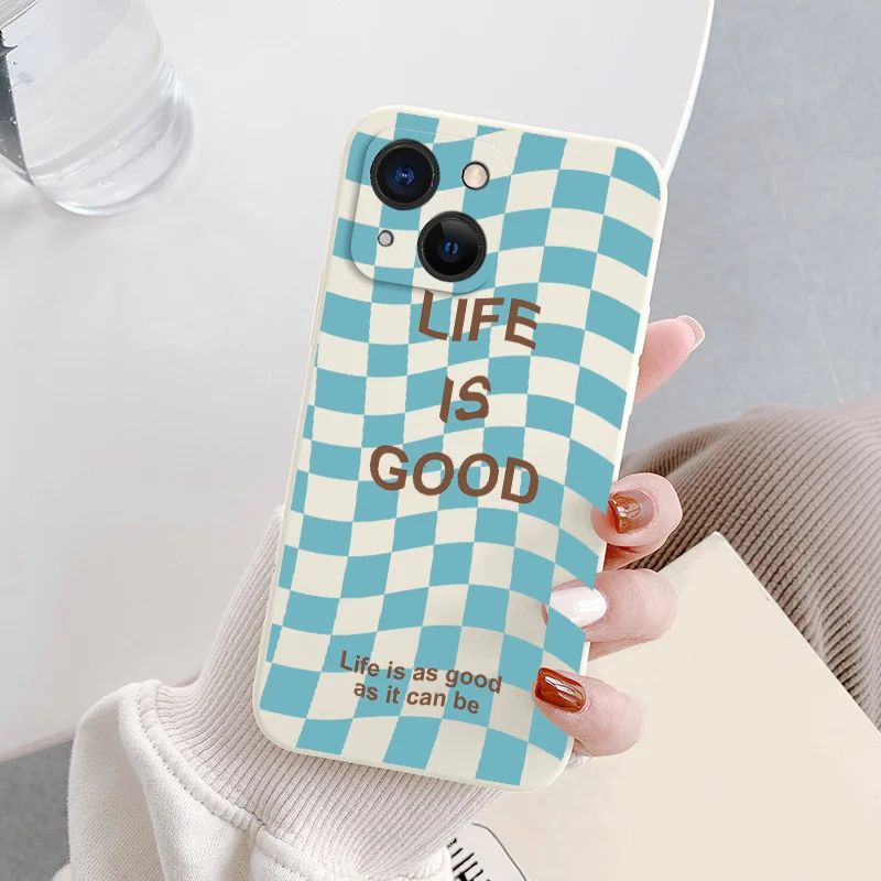 

Green Grid Slicone Soft Cover iPhone 13 12 Pro Max Mini 11 Pro Max X XR XS MAX SE2020 8 7 Plus 6 6S Plus Shockproof Phone Case