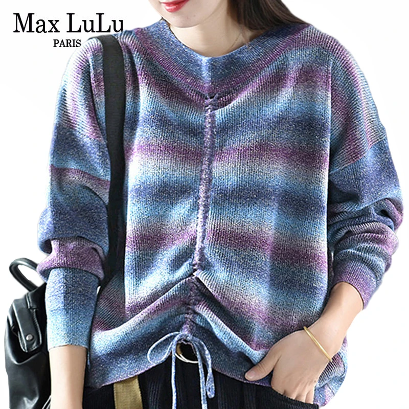 Max LuLu 2019 Модные женские пуловеры в Корейском стиле панк зимний теплый полосатый