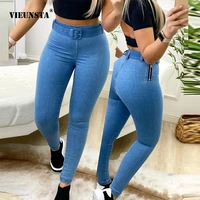2021 casual design high waist trousers fashion lady side hollow out pencil pants spring autumn elegant solid women skinny jeans