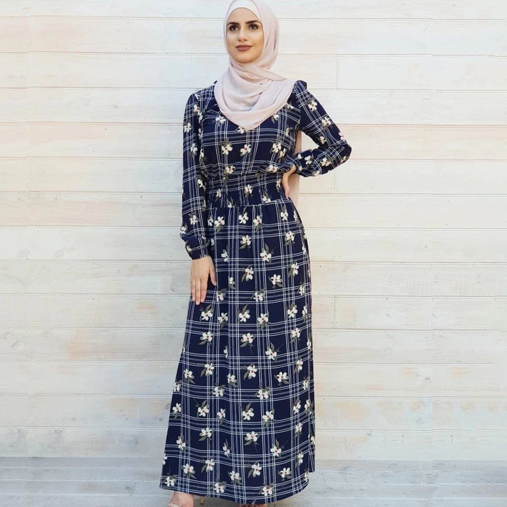 Мусульманская Мода Abaya Дубай расклешенные рукава американская одежда Кафтан корсет платье хиджаб цветочный принт abayas для женщин