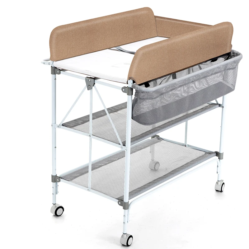 Folding Multifunctional Baby Diaper Station, Portable Infant Changing Table, Massage Bathing Stand with Storage Rack