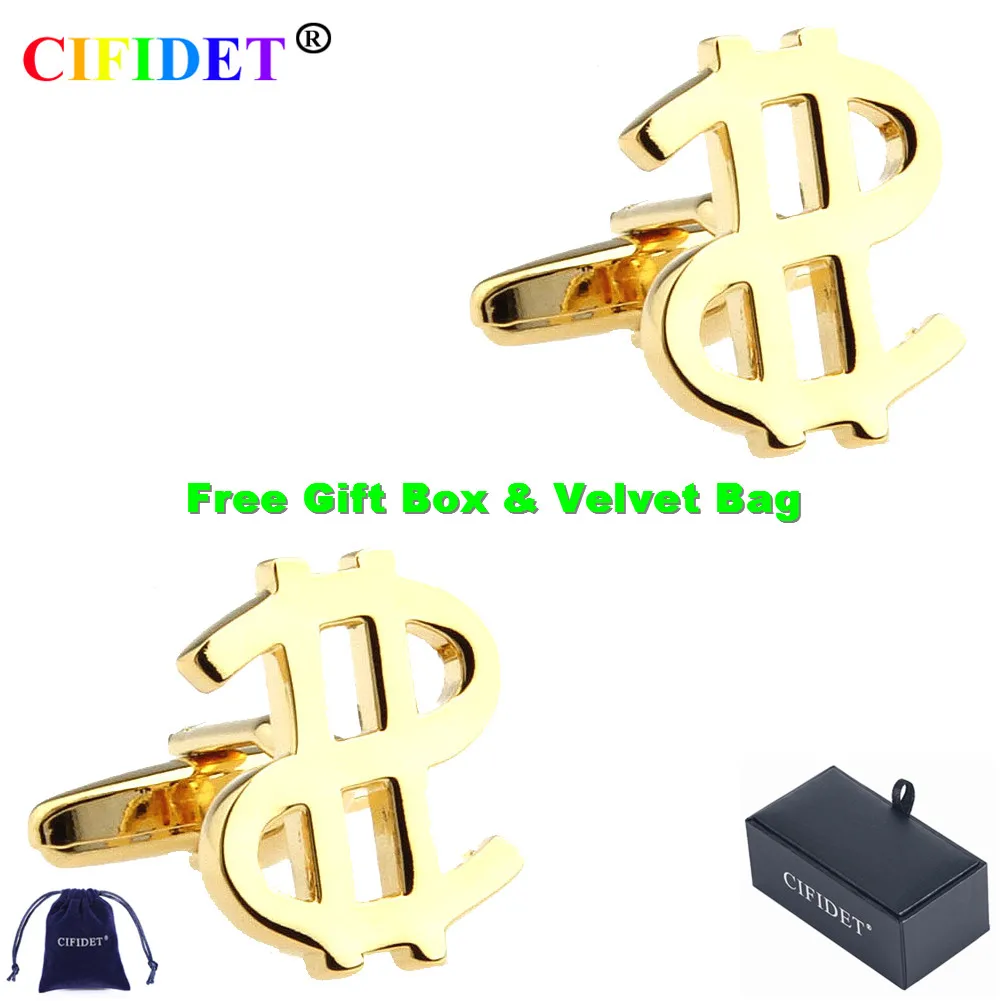 

CIFIDET бренд Запонки модные золотые нам рубашка доллара запонки с бархатным мешочком и подарочной коробке ювелирные изделия Аксессуары подар...