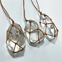 white natural crystal pendant fluorite quartz crystal stone point healing hexagonal wand treatment stone with hand woven rope