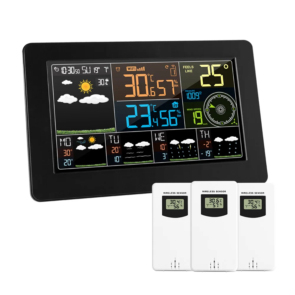 Weather Station wifi With 3 Sensor Thermometer Hygrometer Barometr Wireless Indoor Outdoor Table Watch EU Power Adapter Tools |