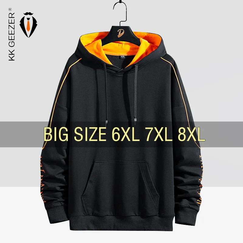 Мужские толстовки с капюшоном и свитшоты 5XL 6XL 7XL 8XL размера плюс черный 68%