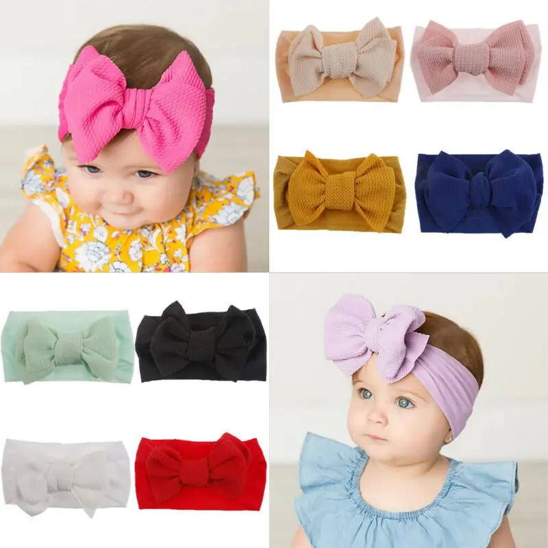 2019 New Big Bows Headband For Girls Solid Large Hair Elastic Turban Head Wraps Baby Kids Top Knot Hairband | Детская одежда и