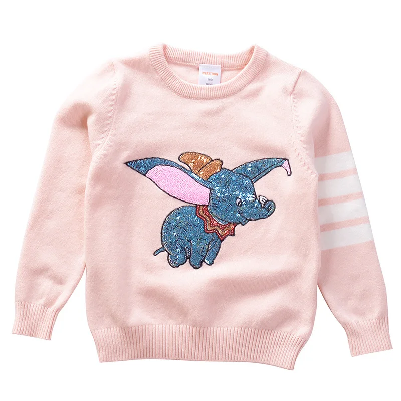 Осенне-зимний детский свитер пуловер с блестками и героями мультфильмов Свитера