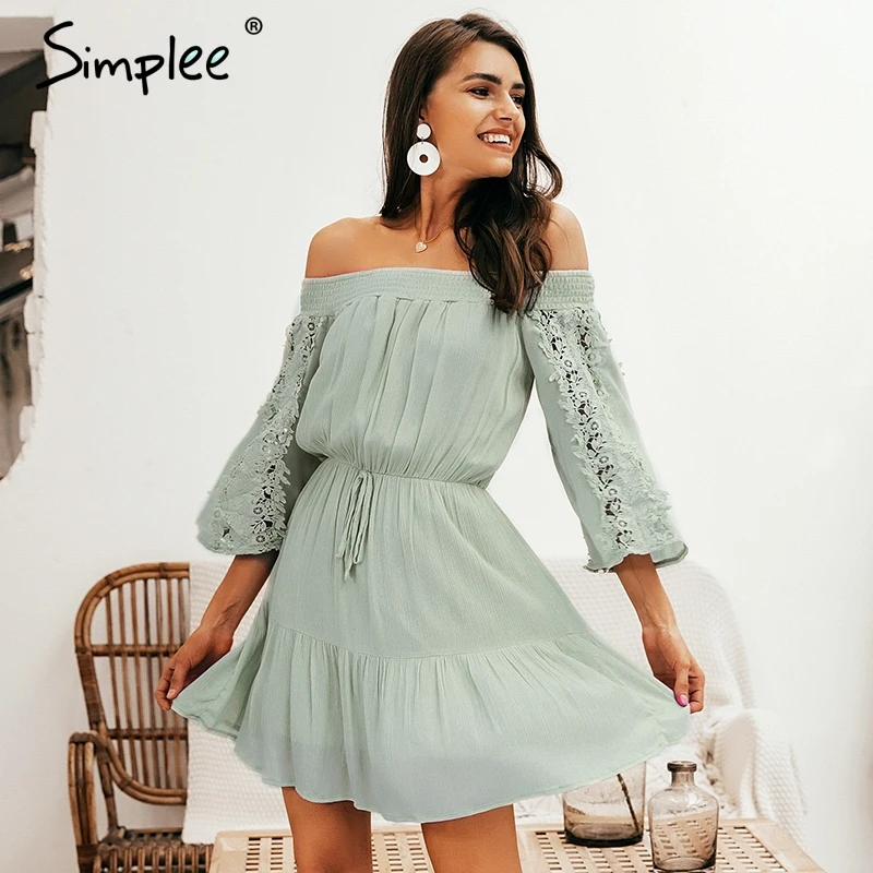 Женское платье Simplee с вышивкой и расклешенным рукавом весна лето 2019 элегантное