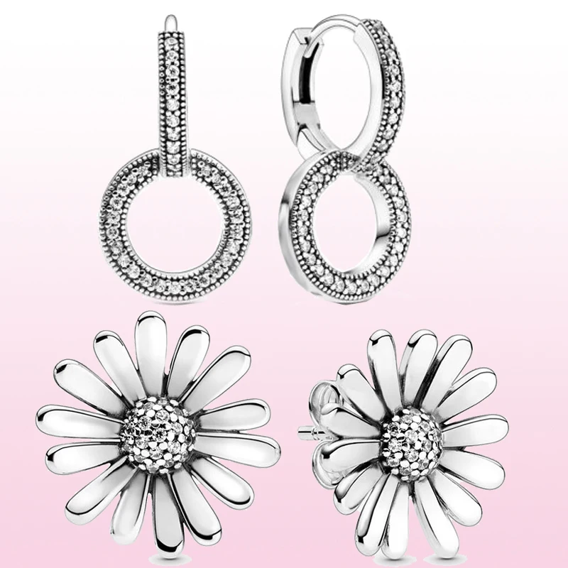 

Fashion 100% 925 Sterling Silver Earrings Pink Daisy Bloom Flower Stud Earrings Women Sterling Silver Jewelry Birthday Gift
