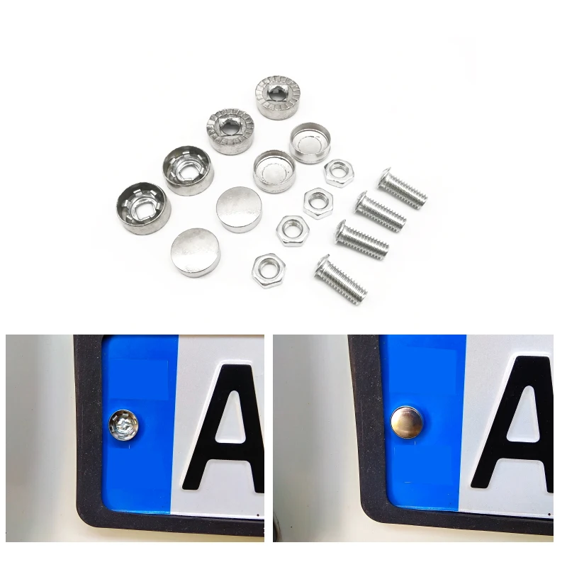 

1 Set Car Truck License Plate Frames Tag Cap Domestic Metal Fasteners Screw Caps Cover Chrome Metal