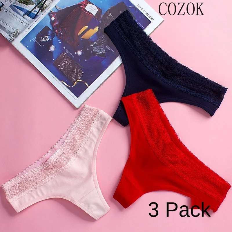 

COZOK 3 шт./компл. кружевные сексуальные женские трусики, женские бесшовные трусики, хлопковые ажурные трусики, сексуальные стринги, стринги, ж...