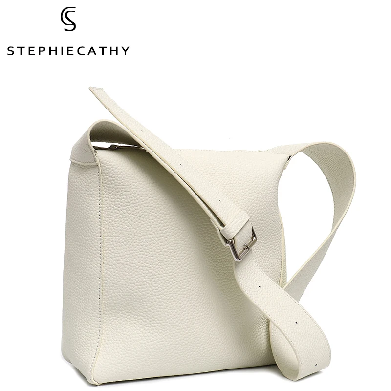 

SC Soft Genuine Leather Hobo Bag For Women Large Capacity Shoulder Handbags Wide Strap Zip Messenger Purse Solid Color Crossbody