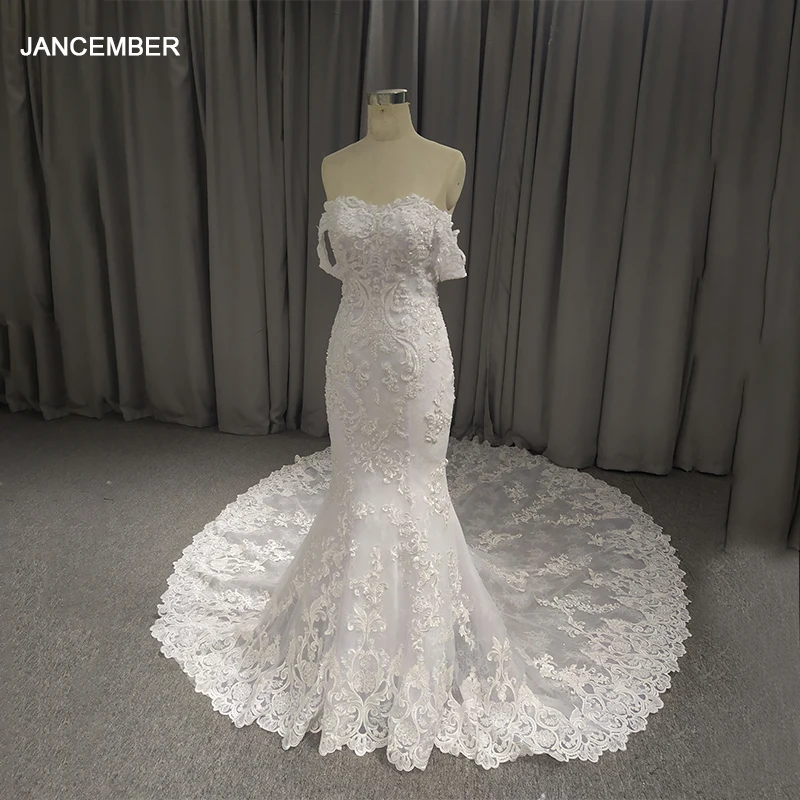 

LSQX01 New Exquisite Applique Wedding Dress Backless 2021 White Bra Lace Bridal Fishtail Gowns vestido de noiva