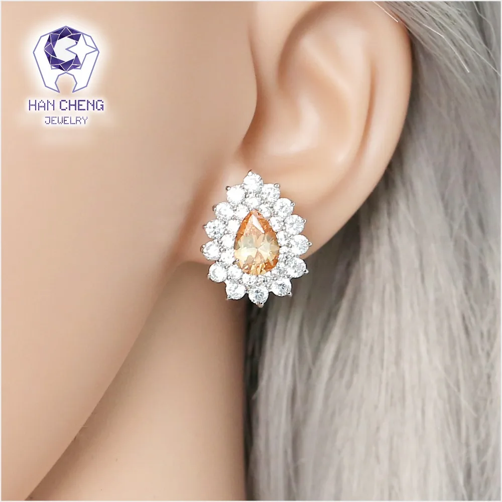 HanCheng New Fashion Luxury Copper Nail Gem Stone CZ Zircon Stud Earrings For Women Statement Jewelry brincos bijoux | Украшения и