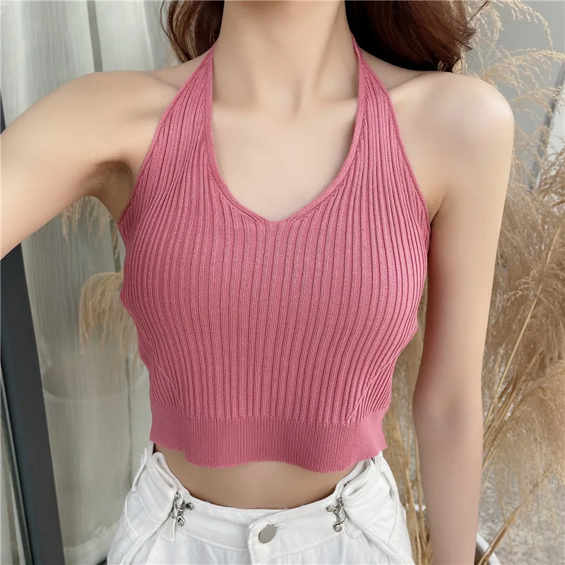 

Spring and summer new fashion slim halter neck dating essential knit vest suspenders hot cool girl blouse