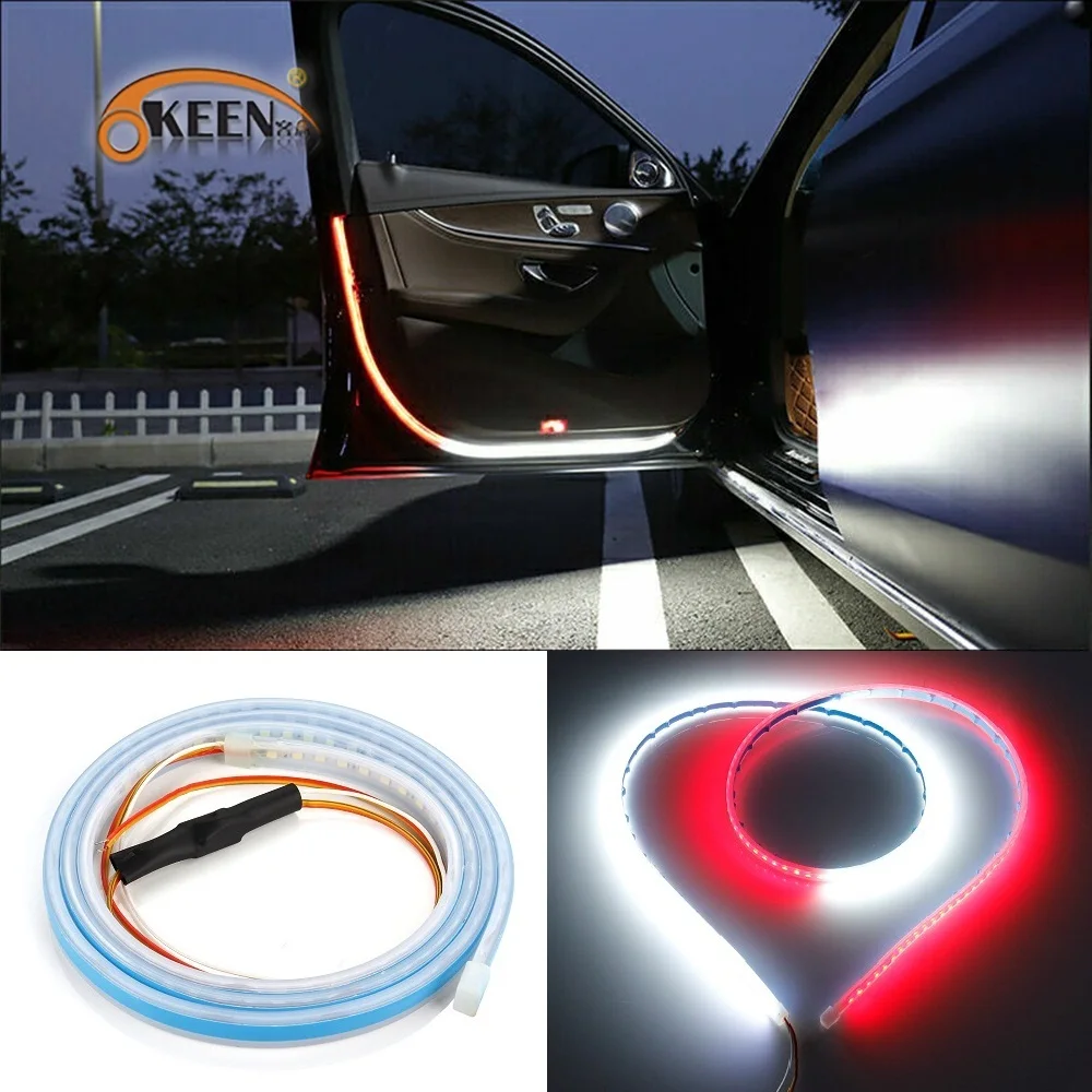 

OKEEN Universal Car Door Opening Warning Light White Welcome LED Lights Strobe Flashing Red Anti Rear-end Collision Safety Lamps