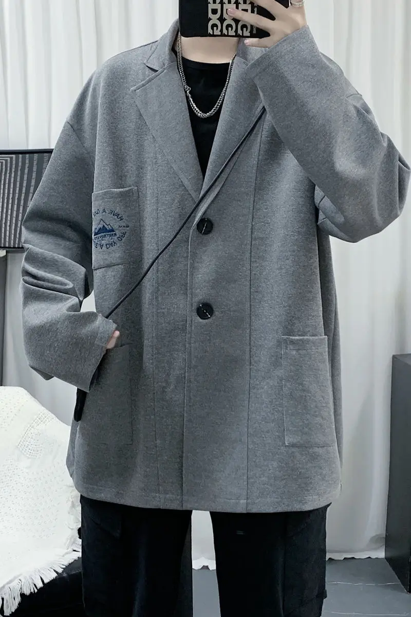 

New Arrivals Chinese Style Men's handsome long sleeve jacket casual one piece youth non iron suit solid color loose
