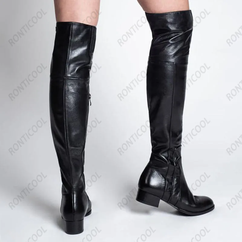 Ronticool Neww Женские зимние сапоги выше колена с боковой молнией и квадратным низким