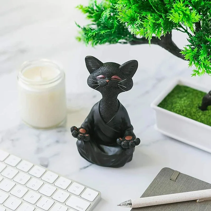 

Whimsical Black Buddha Cat Figurine Yoga Collectible Happy Cat Resin Home Decor Art Sculptures Garden Statues Animal Figures