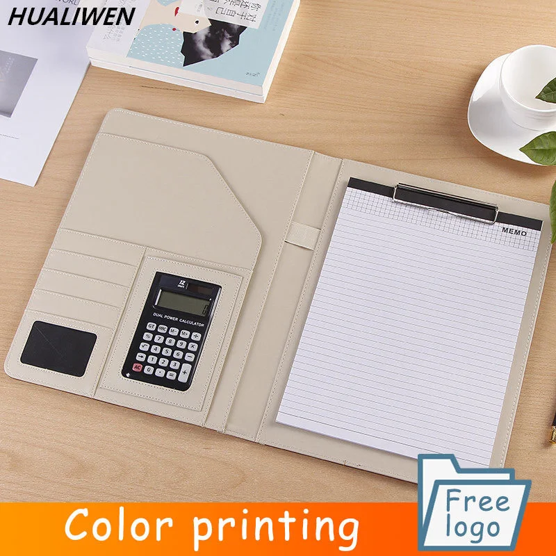 

A4 PU Leather File Folder With Calculator Multifunction Office Supplies Organizer Manager Document Pads Briefcase Padfolio Bag