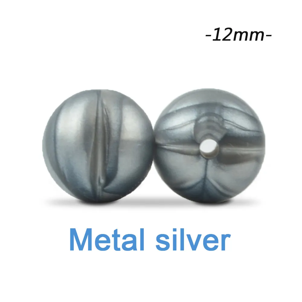 metal silver Силиконовые бусины LOFCA, 12 мм, 200 шт, детские силиконовые бусины для прорезывания зубов, Пищевая силиконовая детская соска, ожерелье, подвеска, изготовление продукта - Цвет: metal silver
