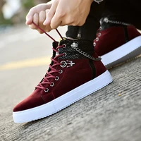 high quality men vulcanized shoes new high top canvas casual shoes men autumn leather sneakers metal chain plus size male flats