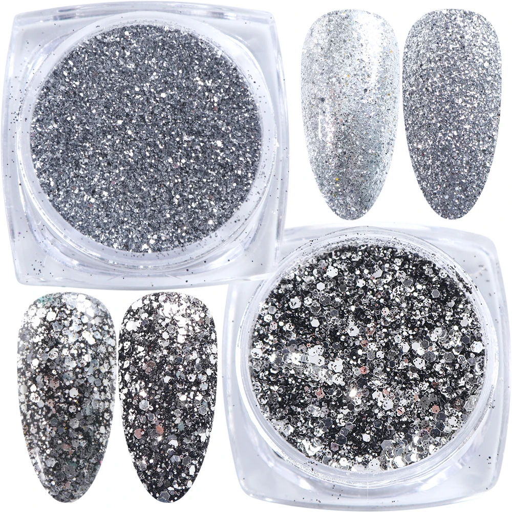6 коробок Русалка блестки для ногтей нерегулярные чешуйки серебристо серый