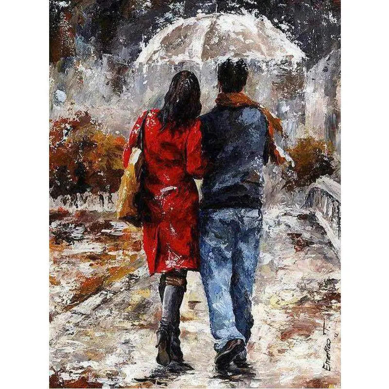 Картина Сделай Сам без рамки нарисованные картинки влюбленные под зонтиком