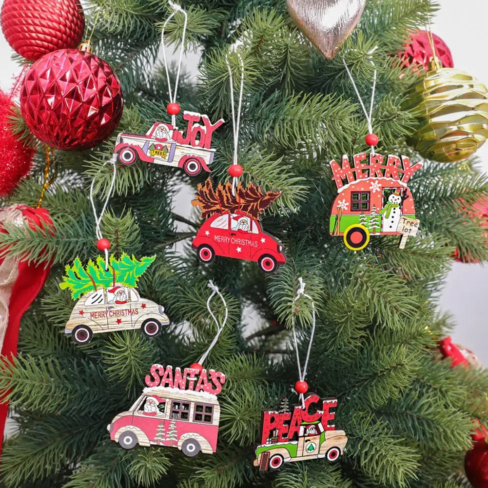 

3pcs/set Christmas Car Wooden Pendants Xmas Tree Hanging Ornaments DIY Wood Crafts Kids Gift Festival Decoration Party Supplies