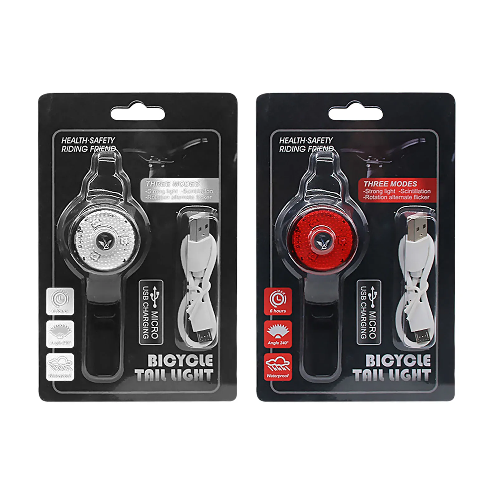 

2PCS USB Rechargeable XPE Bike Front Rear Lights LED Bicycle Riding Lamp Waterproof Headlight and taillight # W