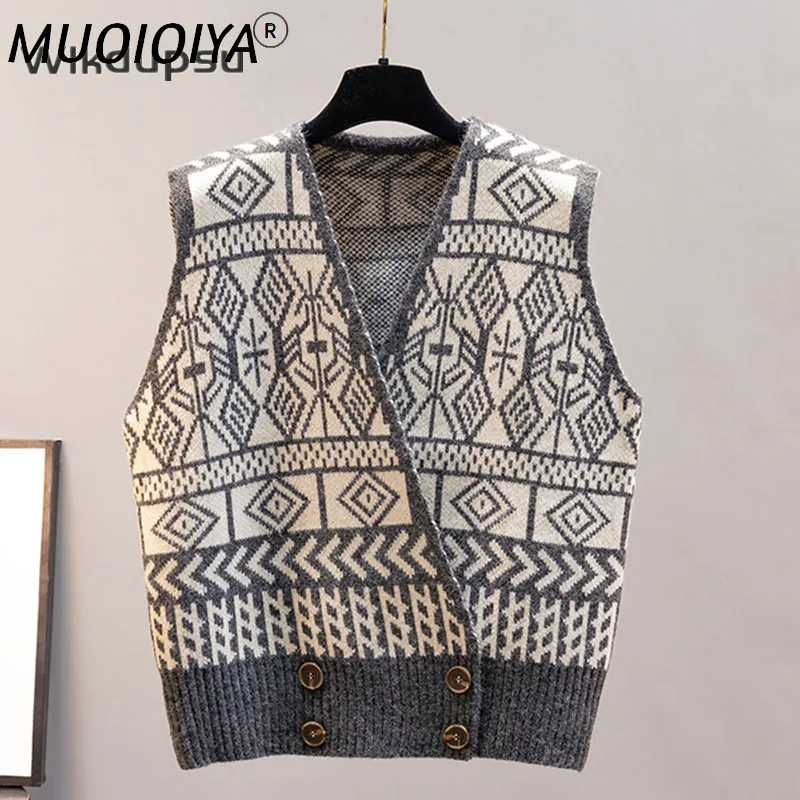 

Вязаный жилет, свитер, Женский Повседневный винтажный шерстяной вязаный жилет в стиле бохо, корейский Кардиган без рукавов, жилет на осень и...