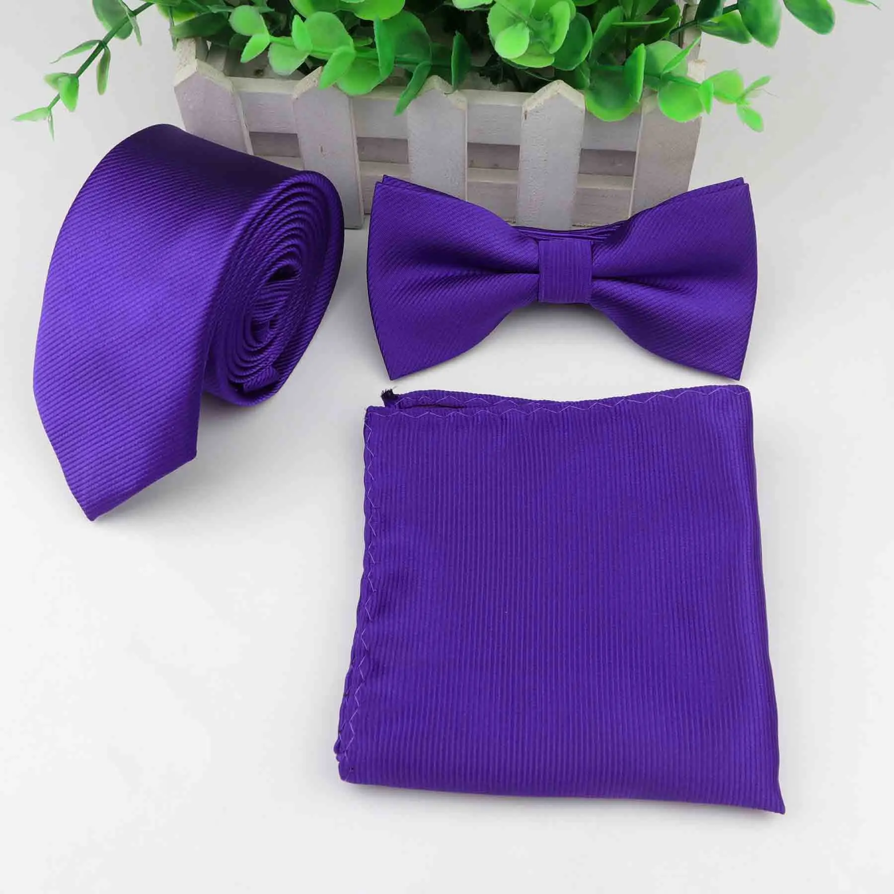 7 Strip Colorful Neck Tie Set For Men Slim Necktie Bowtie Handkerchief Suit Ties Cravat Butterfly Corbatas - Цвет: 7