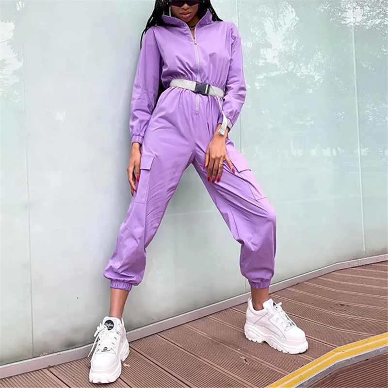 2019 Пряжка ремень длинный рукав комбинезон осень зима женская уличная одежда