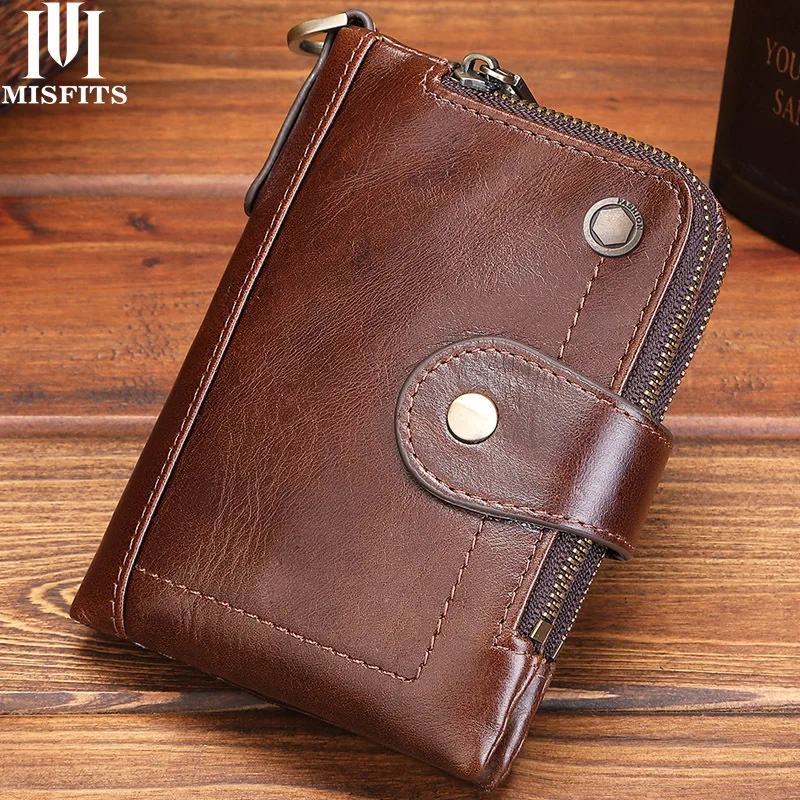 Short Genuine Leather Men's Wallet First Layer Cowhide Multifunctional Buckle Zipper Bag Casual Card Holder