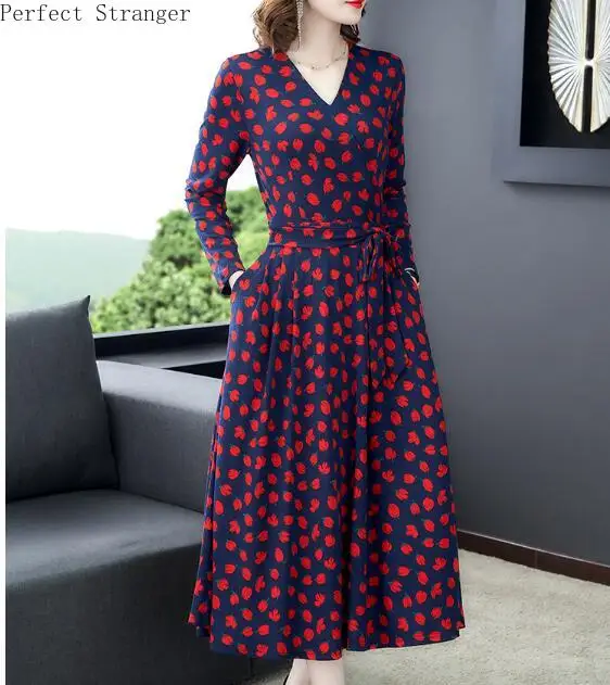 Высокое качество осень Новое поступление для отдыха v образный вырез цветочный