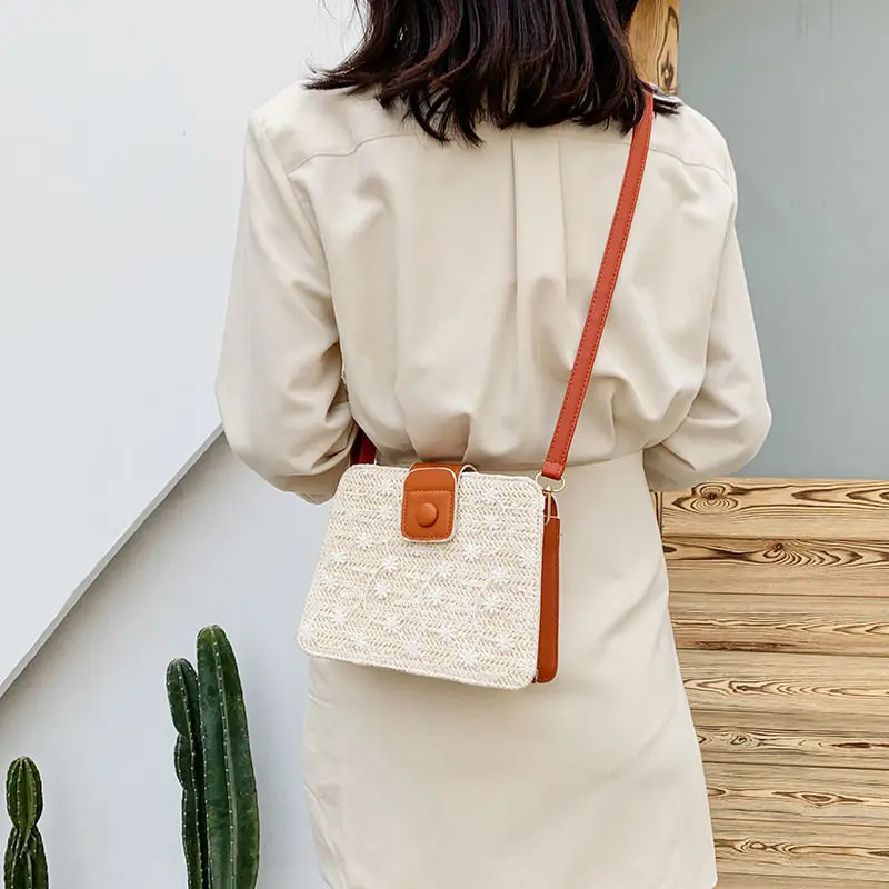 

Women's Shoulder Crossbody Bag Square Lace Flowers Woven Zipper Leather Belt Wholesale 2021 New Fashion Female Bags