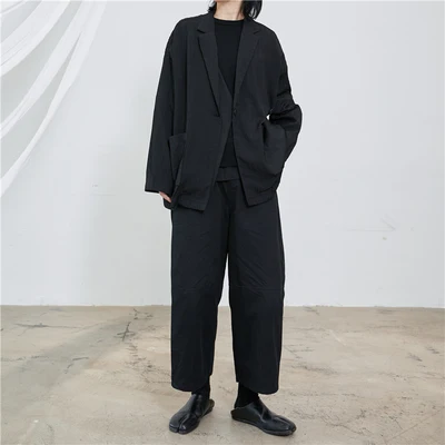 Yamamoto темно сшитый Асимметричный кожаный костюм куртка | Женская одежда