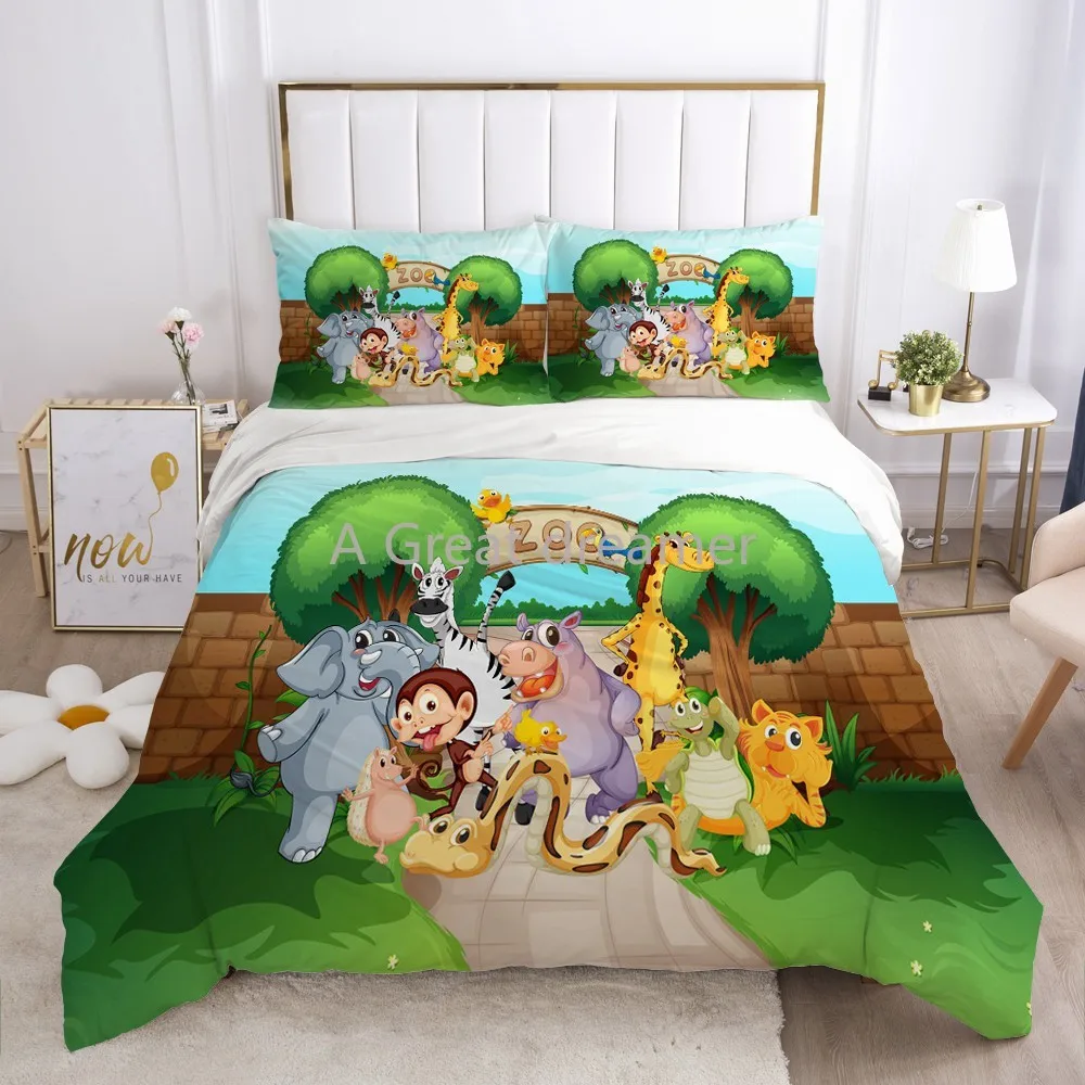 

Cartoon Kinder Bettwäsche Set Nette Bettbezug-set Kissenbezug Grün Zoo Tier Zoo Quilt Abdeckung Für Kinder Jungen Mädchen Baby g