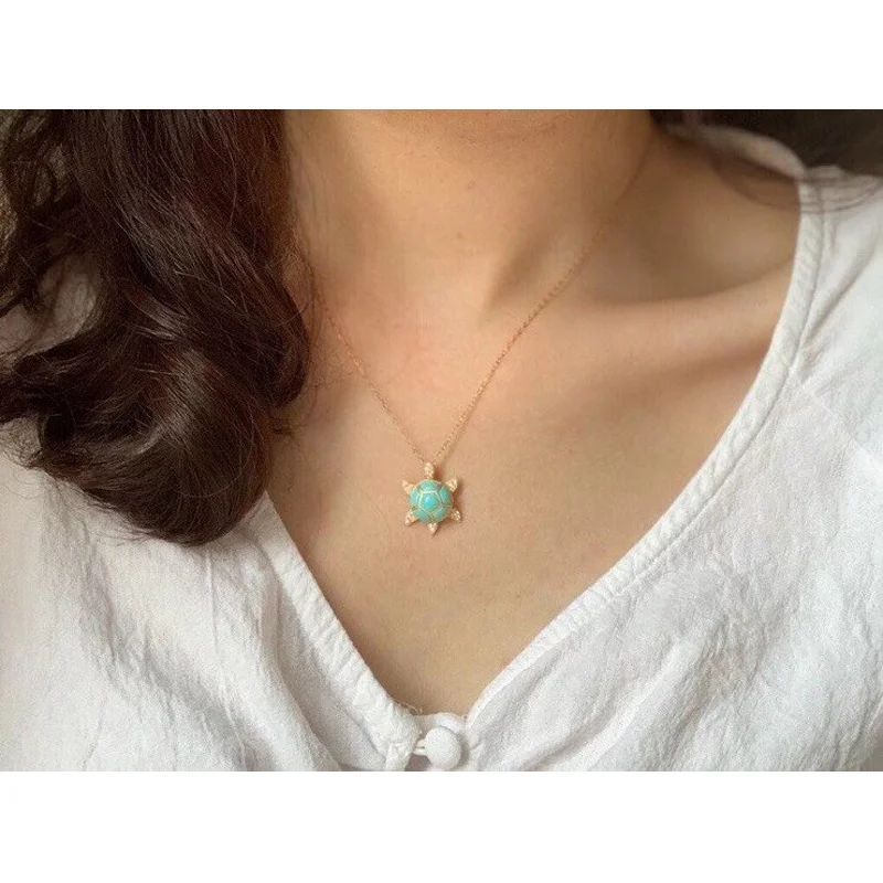 Женский кулон с бирюзой CSJ прекрасное ювелирное ожерелье из стерлингового серебра 925 пробы черепахой