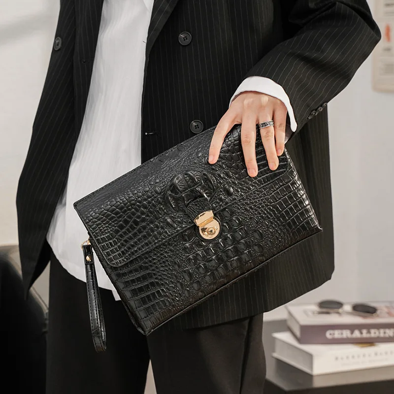 

Fashion Crocodile Leather Luxury Handbags for Men Cluth Bag Business Envelope Purse Men's Hand Bags Phone Cluth Purses Bolsa