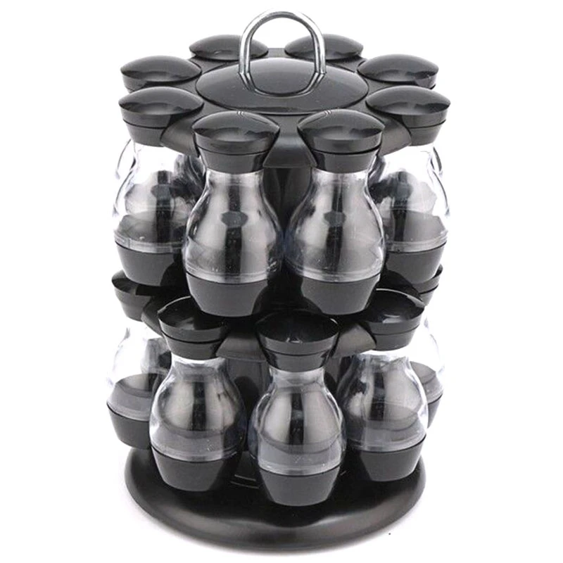 

Practical 16Pcs Condiment Set 360 Rotating Spice Jar Rack Kitchen Cruet Condiment Bottle Coffee Sugar Seal Jar Container Castor