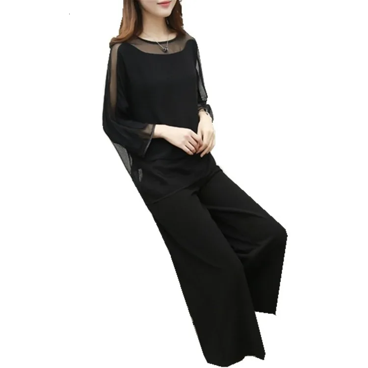 Широкие брючные костюмы для матери невесты однотонные черные шифоновые