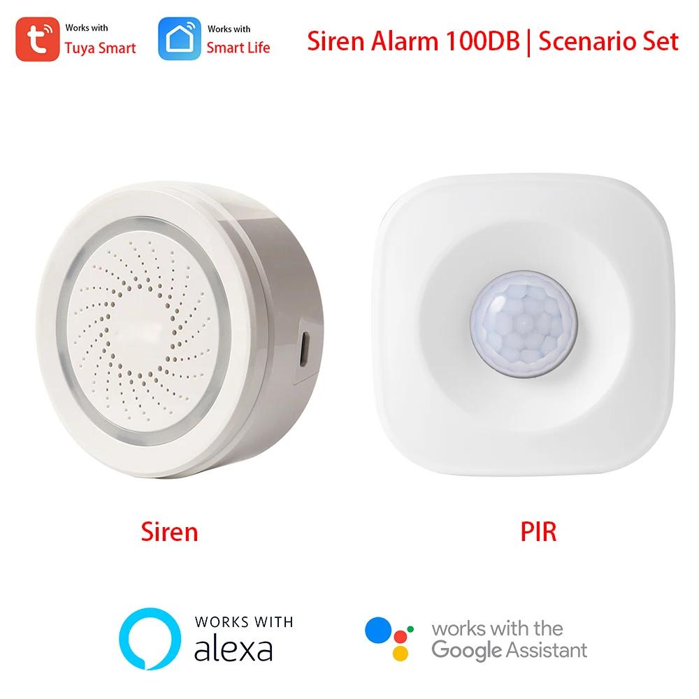 

Alexa Google Tuya Motion PIR Sensor Detector Triggered 100DB Siren Sound Alarm Scare Off Burglers Home Alarm Security System Kit