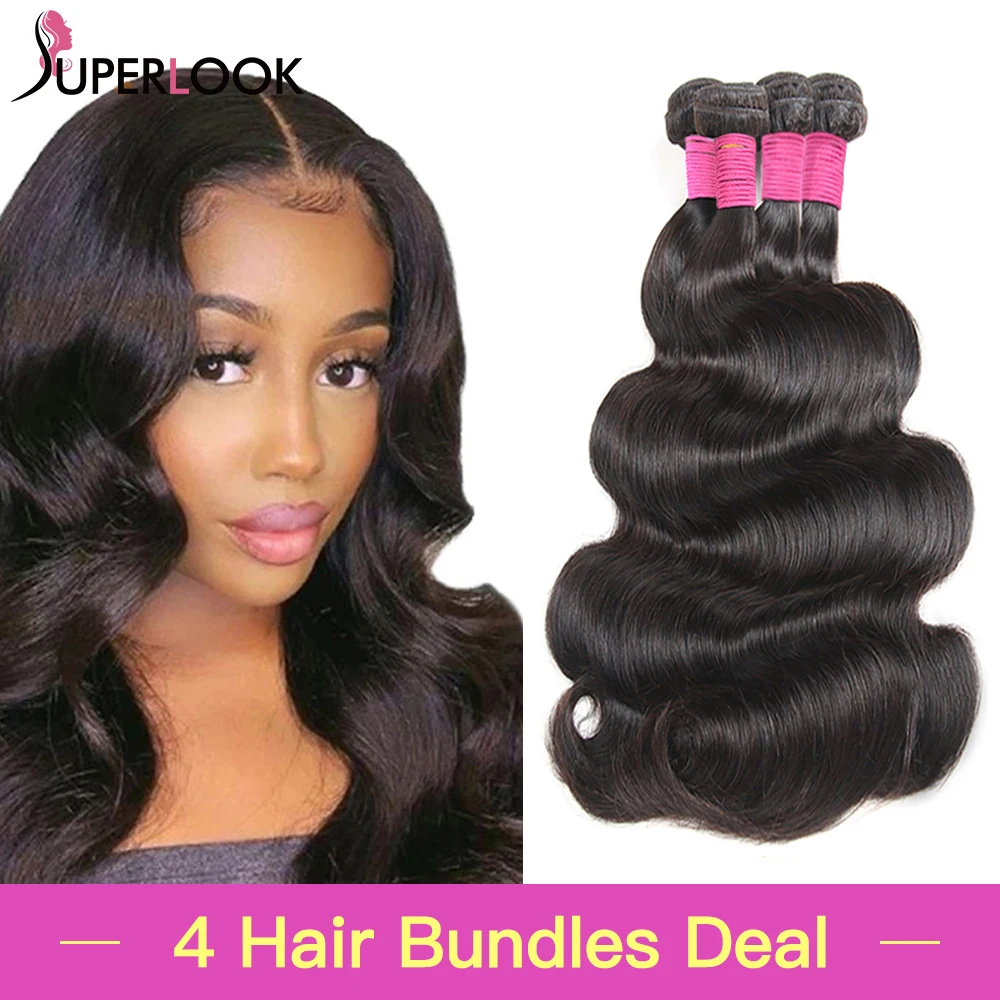 

Superlook Peruvian Body Wave Bundles 4Pcs Virgin Human Hair Thick Weave Extension Natural Color Hair Unprocessed Hair Weaving