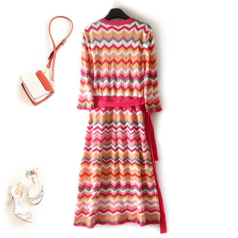 Женское платье в полоску с v образным вырезом Пуловеры Сезон весна лето осень